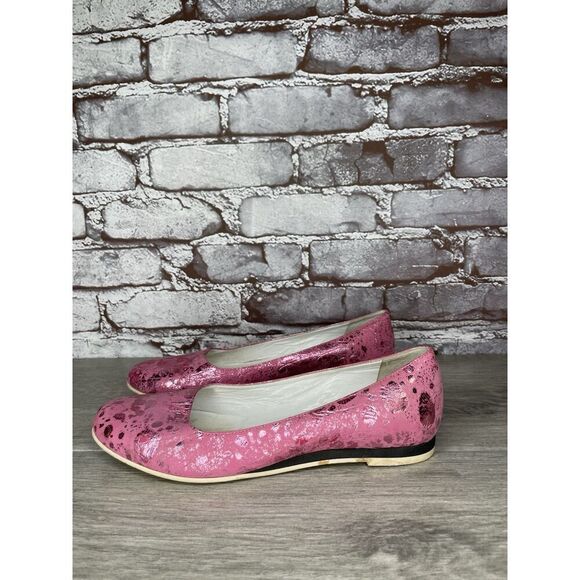 Osvaldo Pericoli Pink Leather Spots VTG Designer Ballet Flats Women 7M US/37.5EU - Picture 1 of 16